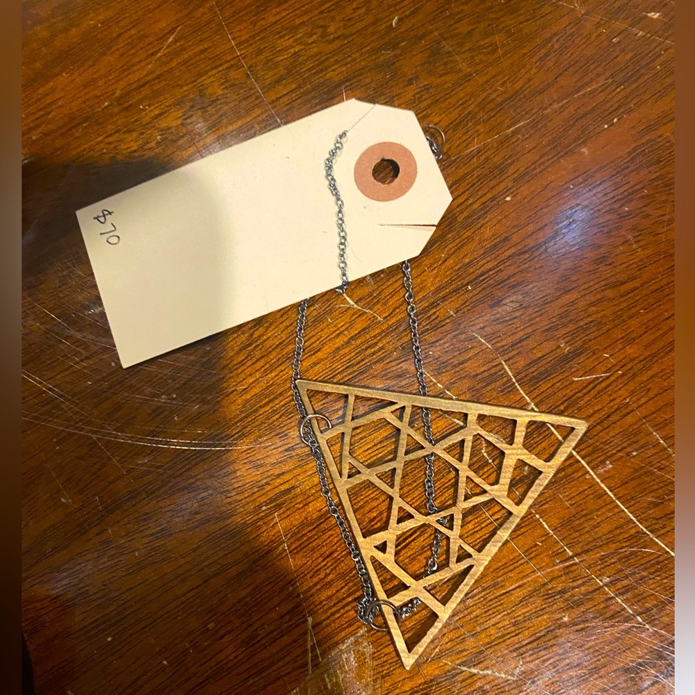 Geometric Gold Pendant Necklace made from Drum Cymbal - Picture 1 of 4